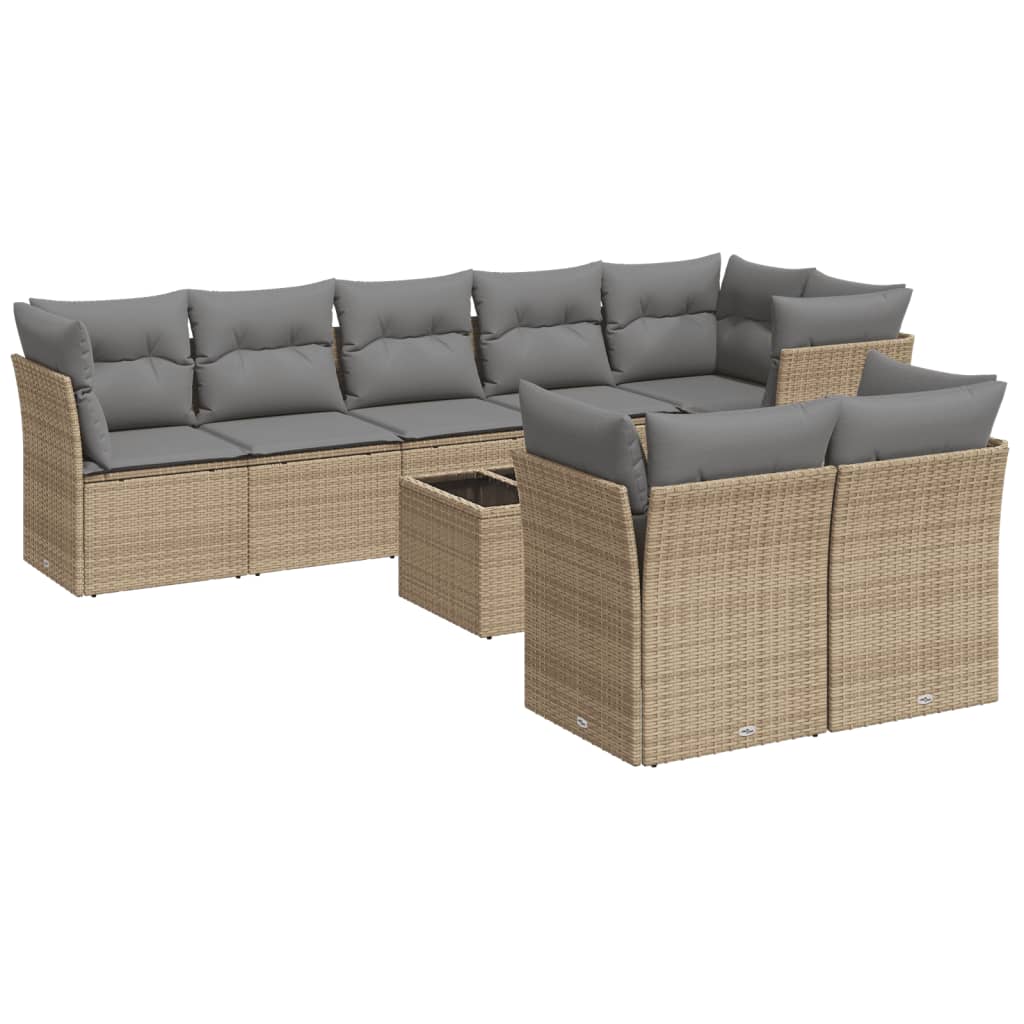 9-dijelni set vrtnih sofa s jastucima bež od poliratana