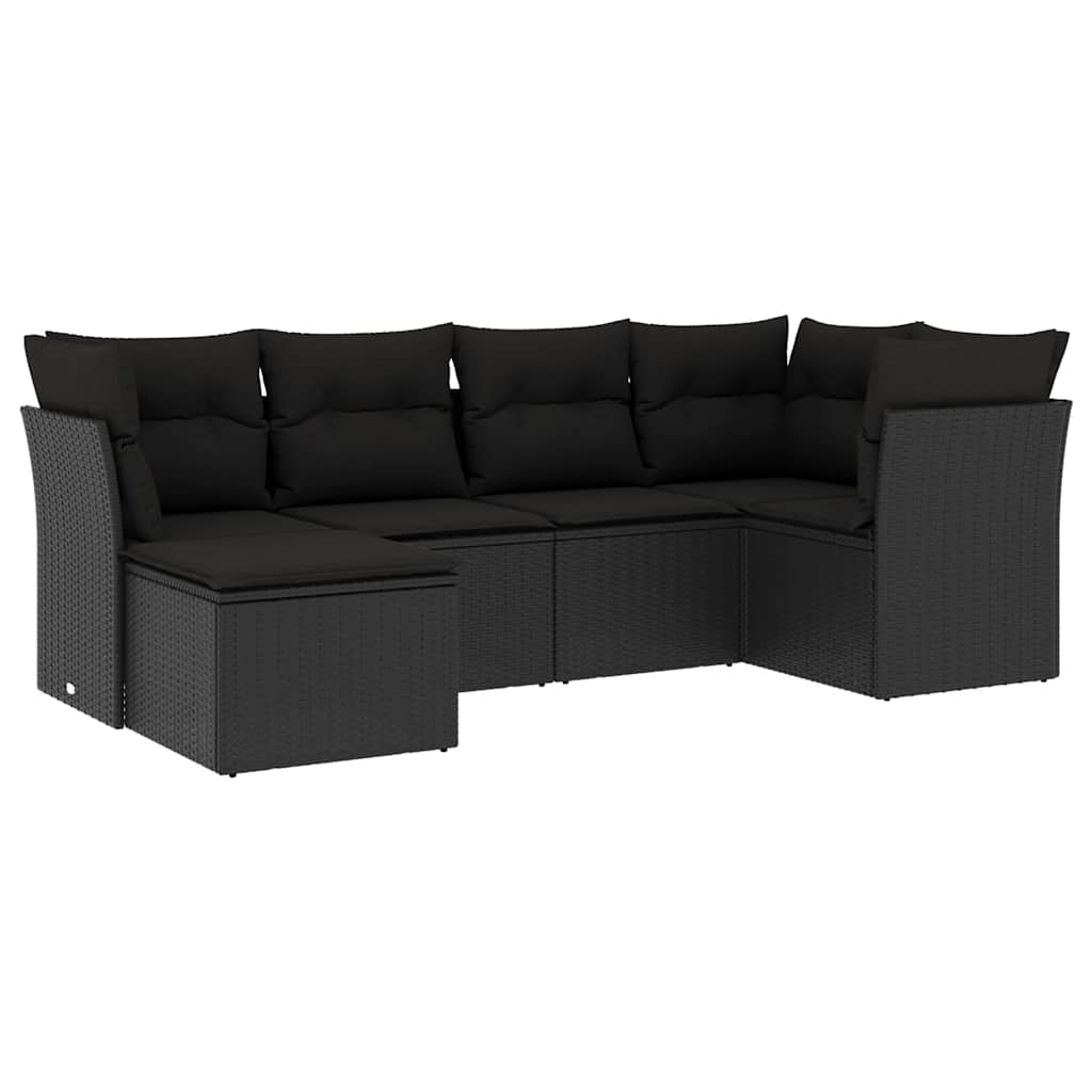 6-dijelni set vrtnih sofa s jastucima crni od poliratana
