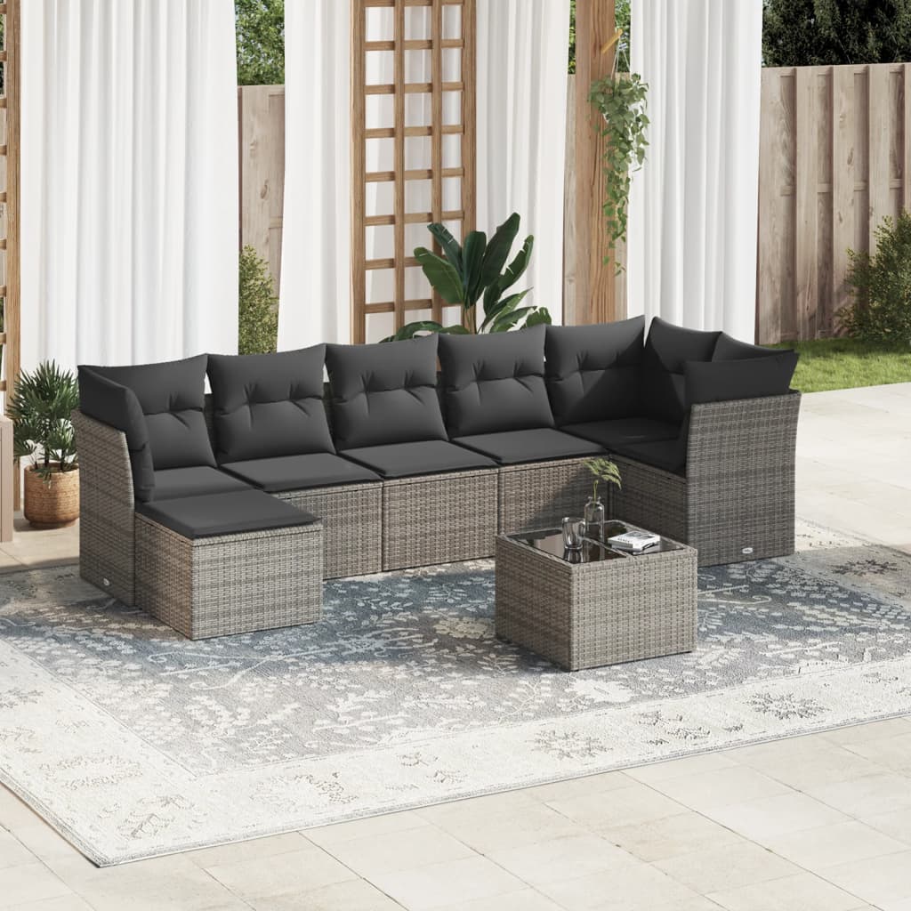 8-dijelni set vrtnih sofa od poliratana s jastucima sivi