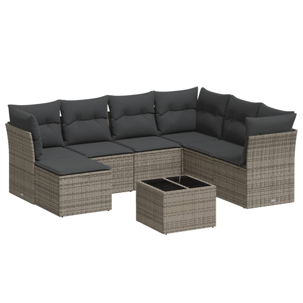 8-dijelni set vrtnih sofa od poliratana s jastucima sivi