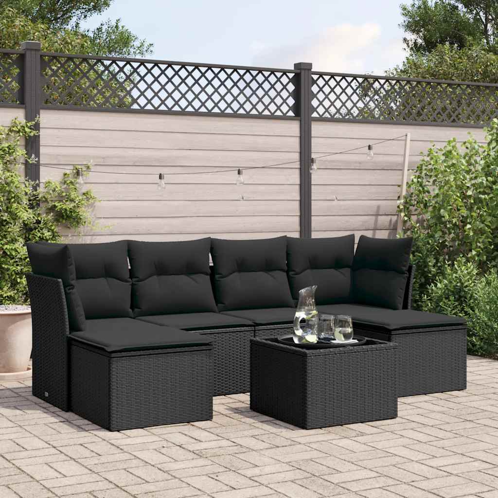 7-dijelni set vrtnih sofa od poliratana s jastucima crni