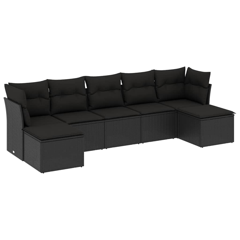 7-dijelni set vrtnih sofa od poliratana s jastucima crni
