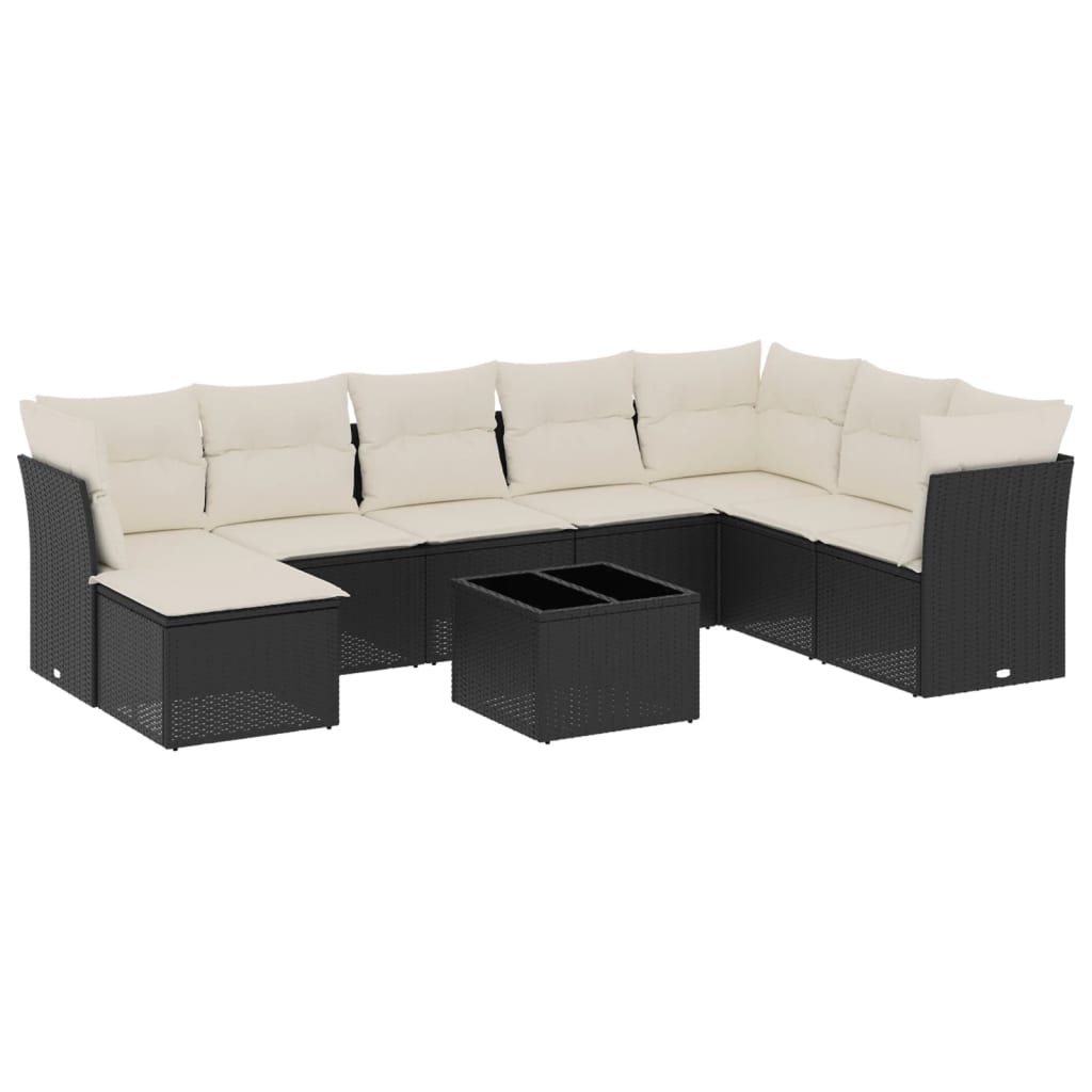 9-dijelni set vrtnih sofa s jastucima crni od poliratana