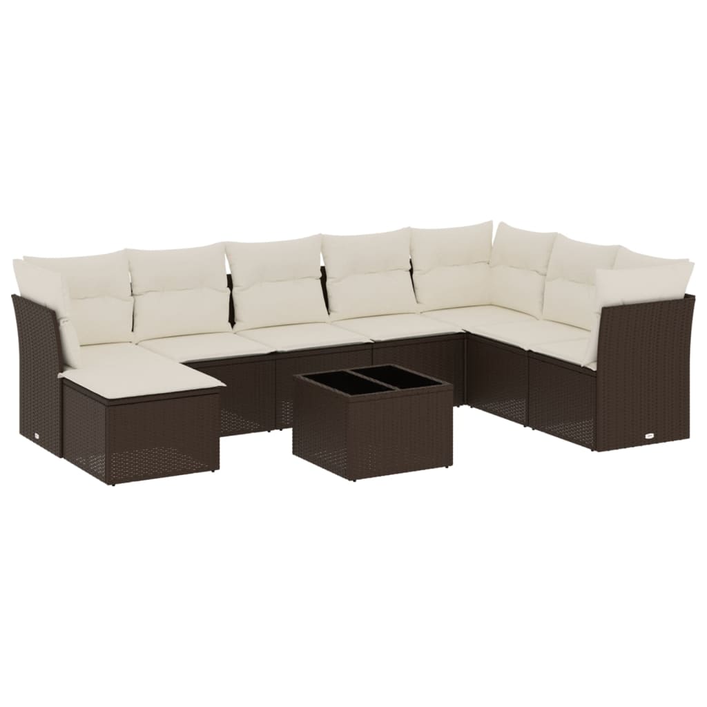 9-dijelni set vrtnih sofa s jastucima poliratan smeđi
