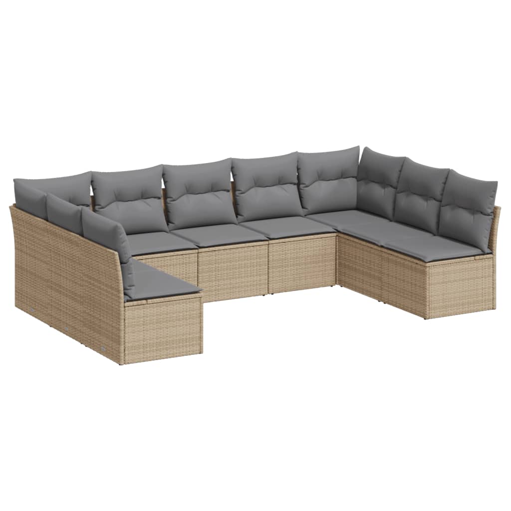 9-dijelni set vrtnih sofa s jastucima bež od poliratana