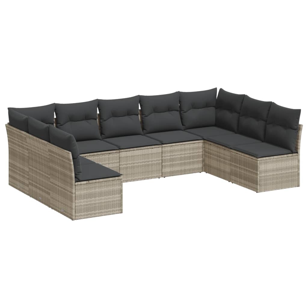 9-dijelni set vrtnih sofa od poliratana s jastucima svjetlosivi