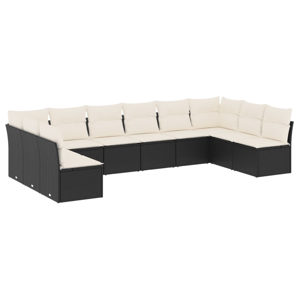 10-dijelni set vrtnih sofa s jastucima crni od poliratana