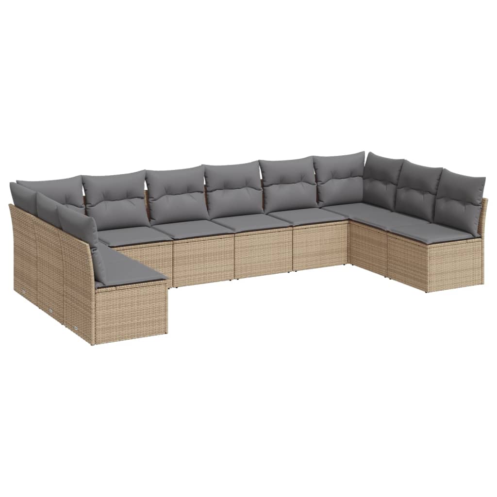 10-dijelni set vrtnih sofa s jastucima bež od poliratana