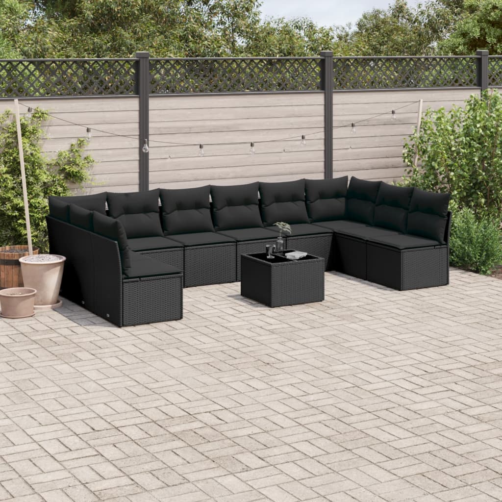 10-dijelni set vrtnih sofa od poliratana s jastucima crni