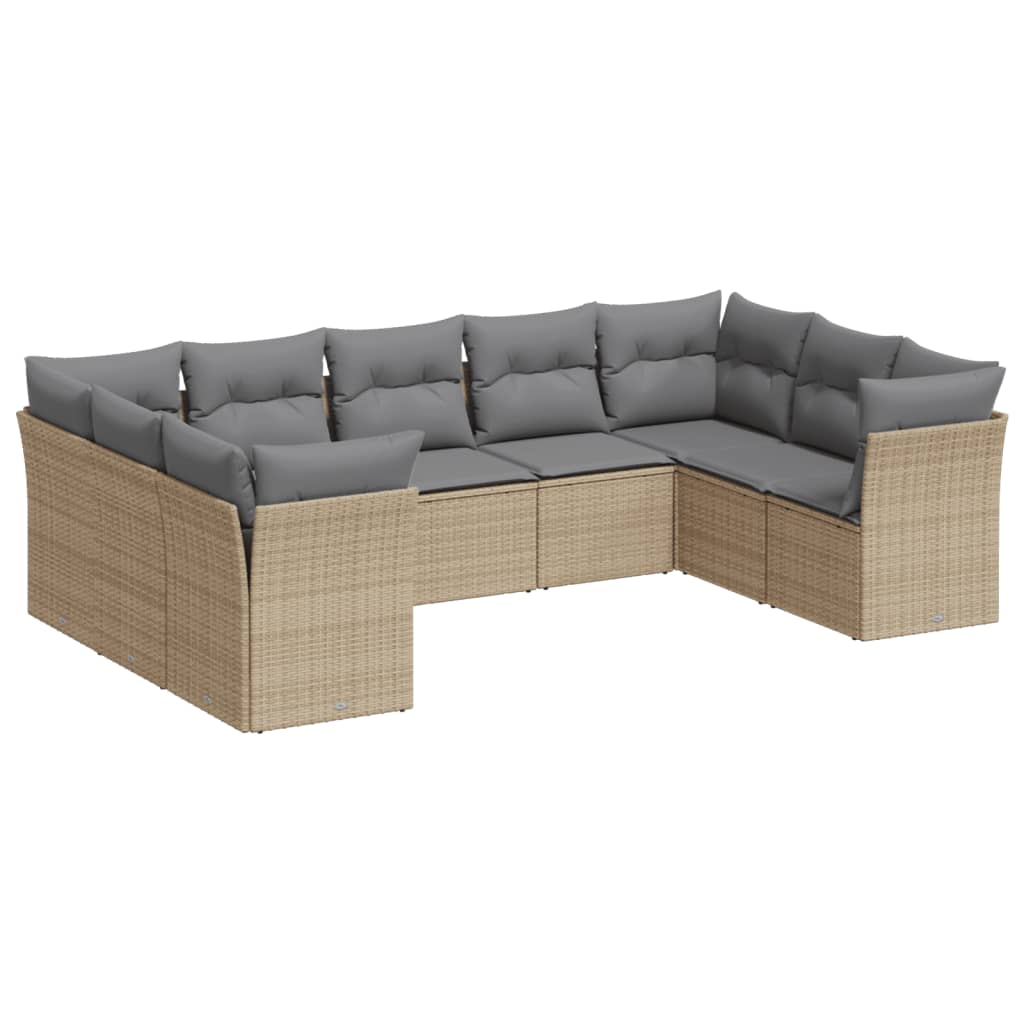 9-dijelni set vrtnih sofa s jastucima bež od poliratana