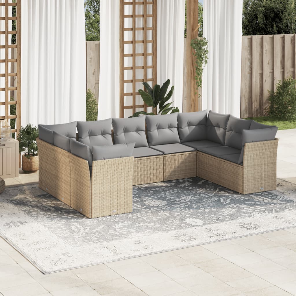 9-dijelni set vrtnih sofa s jastucima bež od poliratana