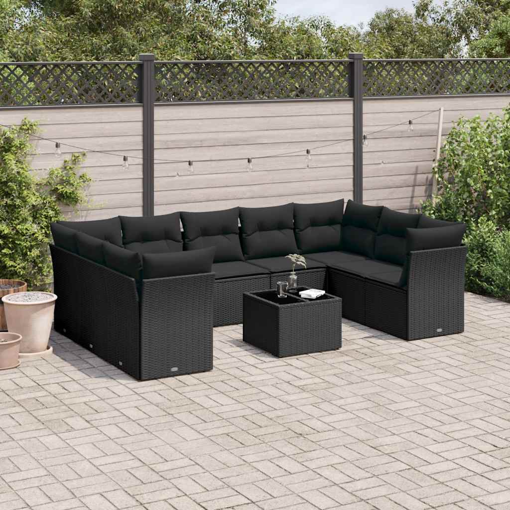 10-dijelni set vrtnih sofa s jastucima crni od poliratana