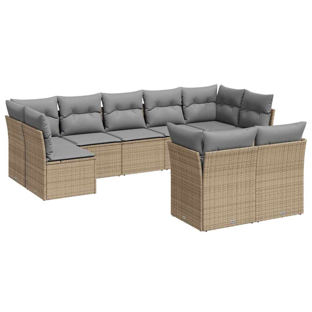 9-dijelni set vrtnih sofa s jastucima bež od poliratana