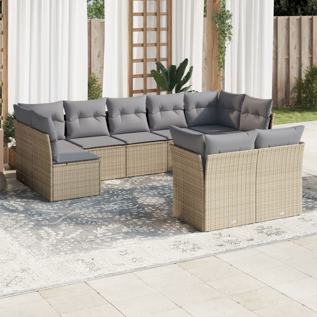 9-dijelni set vrtnih sofa s jastucima bež od poliratana