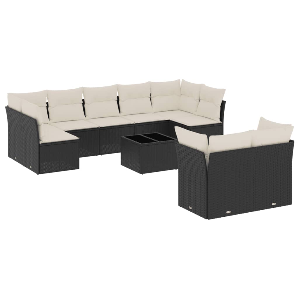 10-dijelni set vrtnih sofa s jastucima crni od poliratana