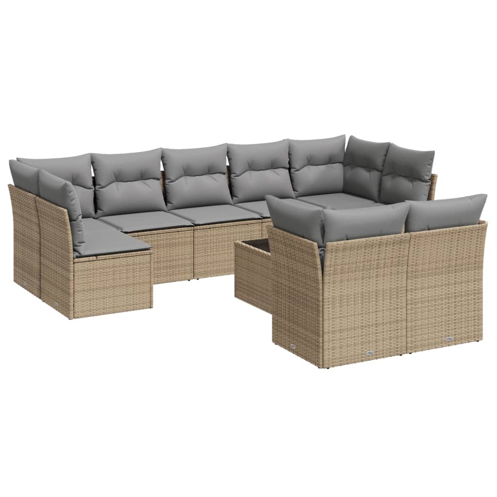 10-dijelni set vrtnih sofa s jastucima bež od poliratana