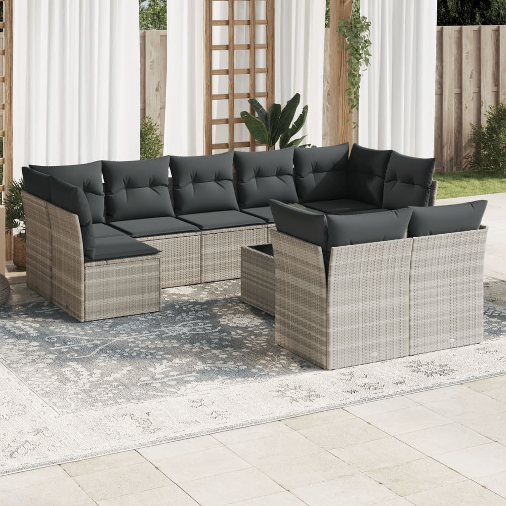 10-dijelni set vrtnih sofa poliratan s jastucima svijetlosivi