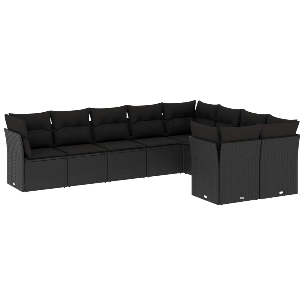 9-dijelni set vrtnih sofa s jastucima crni od poliratana