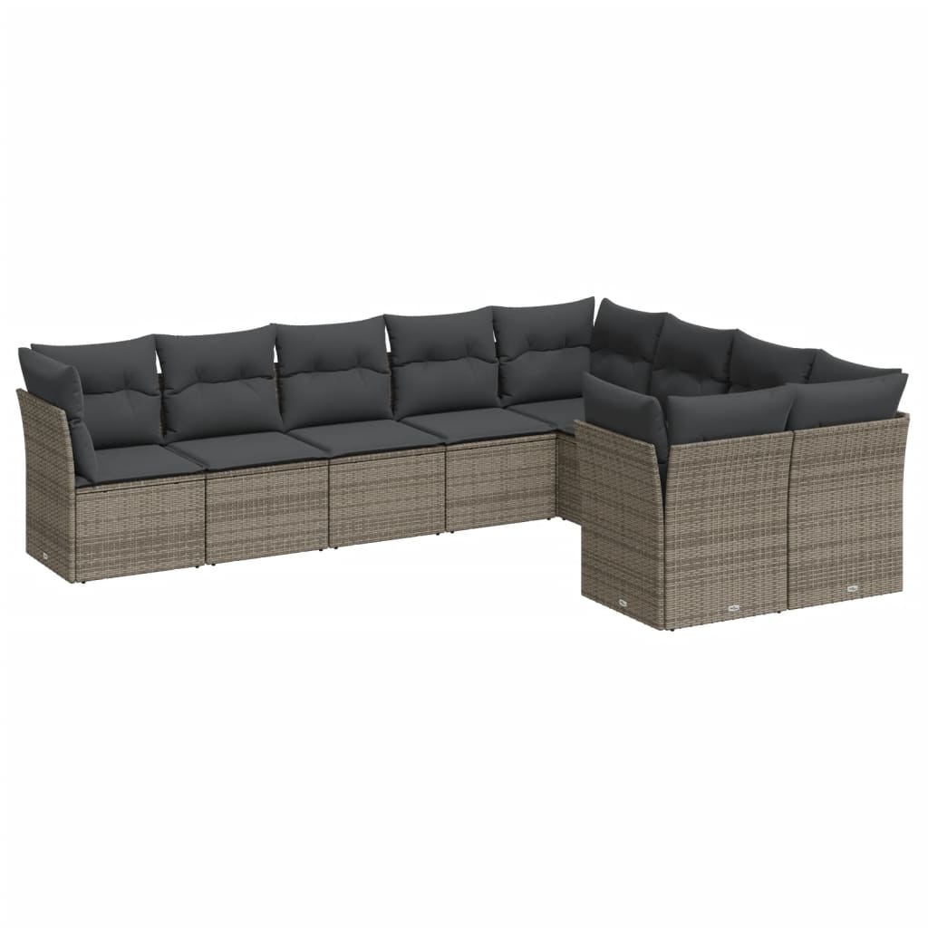 9-dijelni set vrtnih sofa od poliratana s jastucima sivi