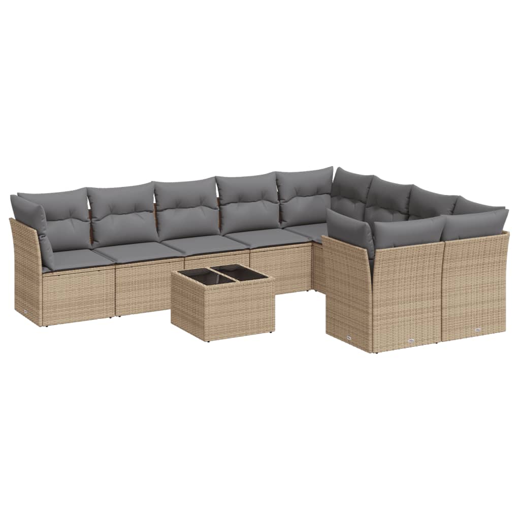 10-dijelni set vrtnih sofa s jastucima bež od poliratana