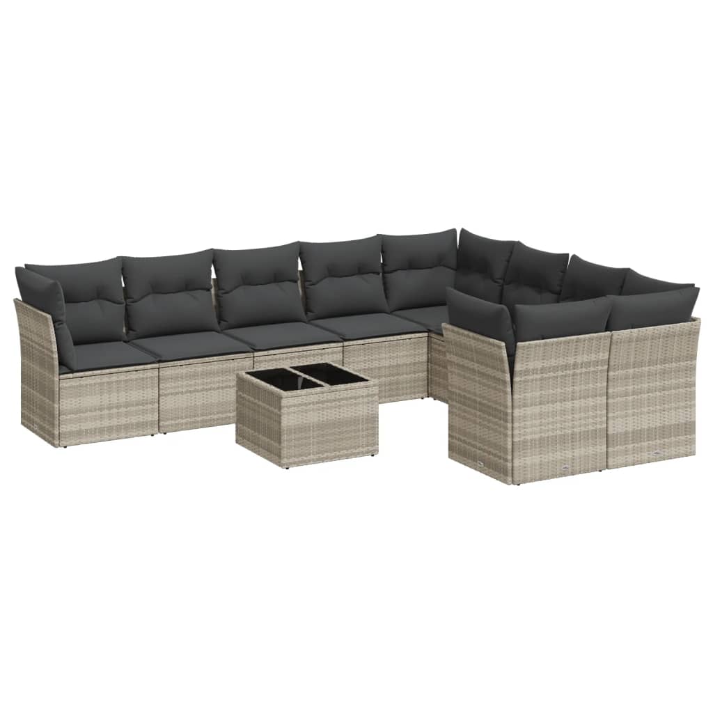 10-dijelni set vrtnih sofa poliratan s jastucima svijetlosivi