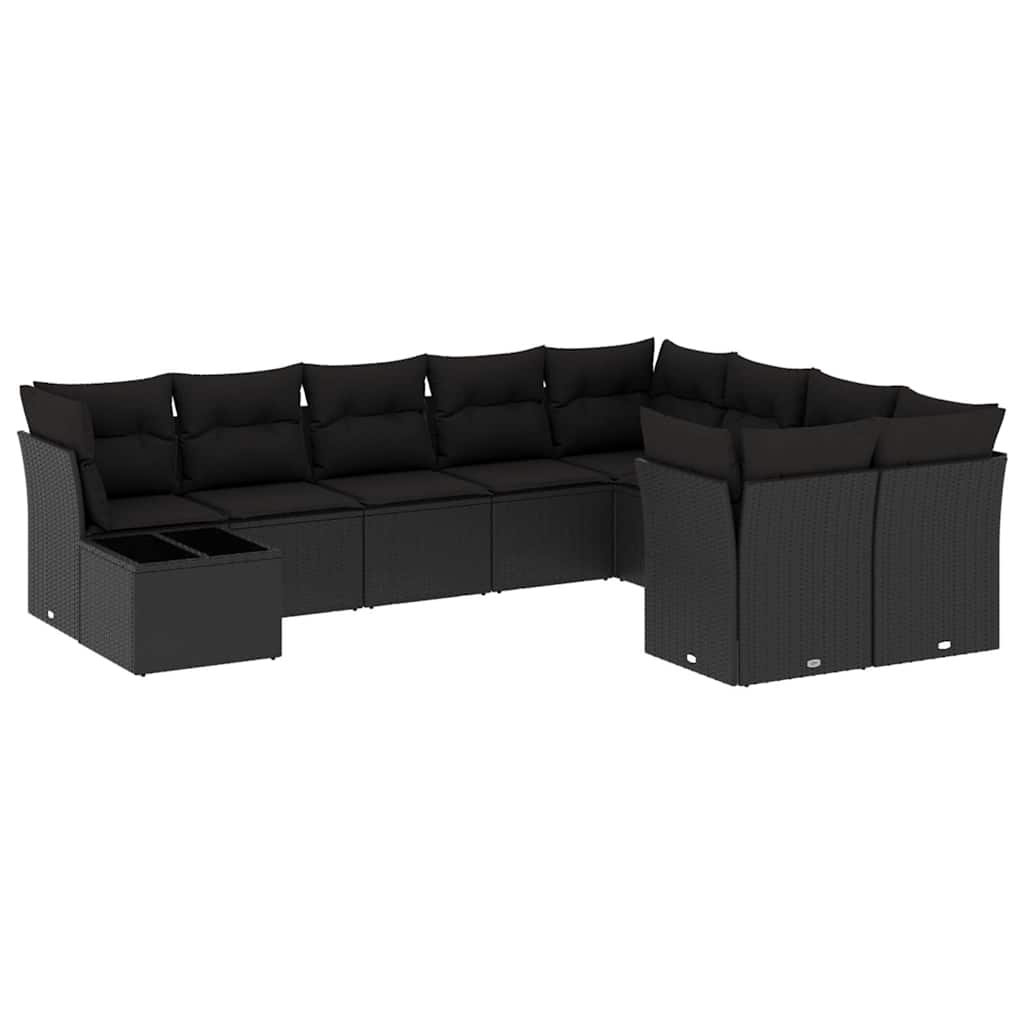 10-dijelni set vrtnih sofa s jastucima crni od poliratana