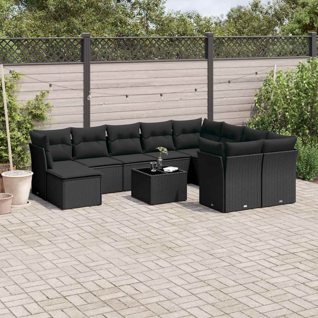 10-dijelni set vrtnih sofa s jastucima crni od poliratana