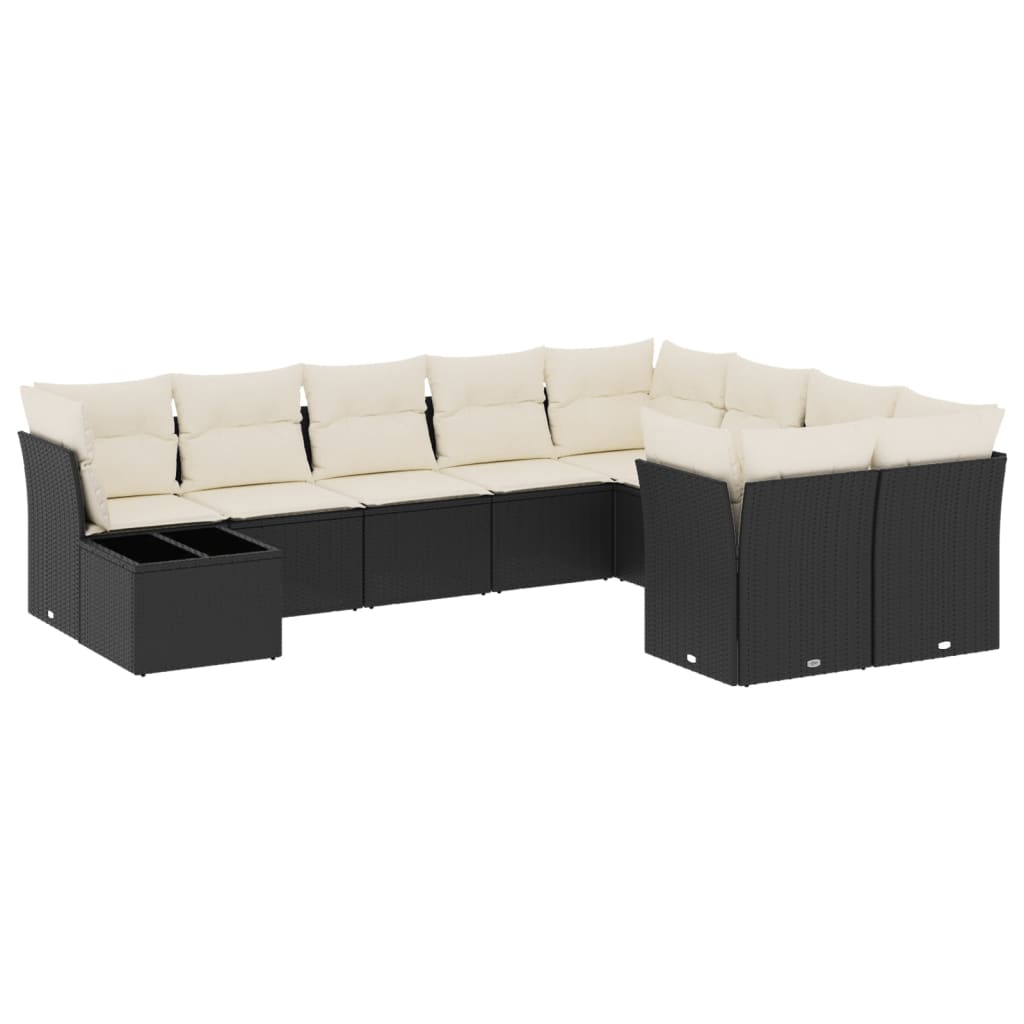 10-dijelni set vrtnih sofa s jastucima crni od poliratana