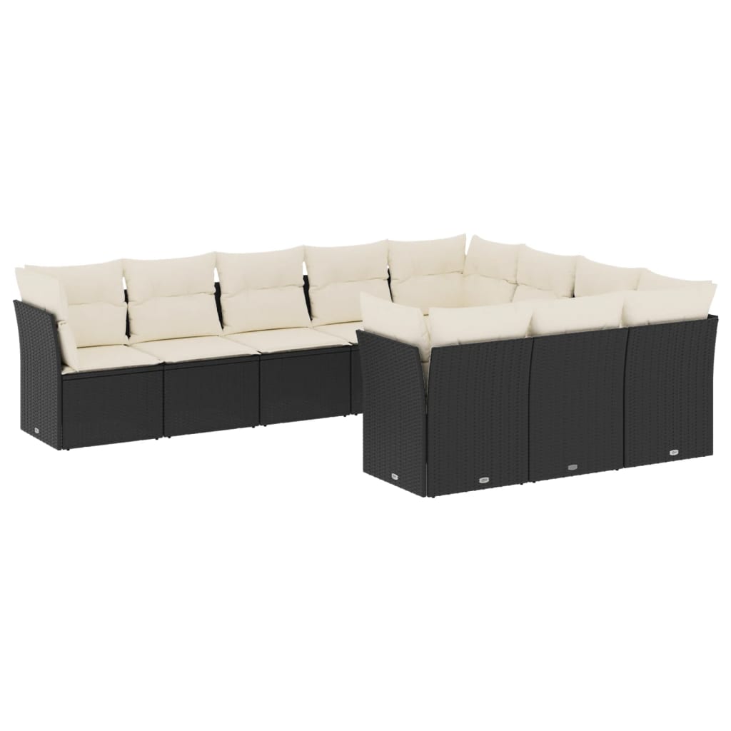 10-dijelni set vrtnih sofa s jastucima crni od poliratana