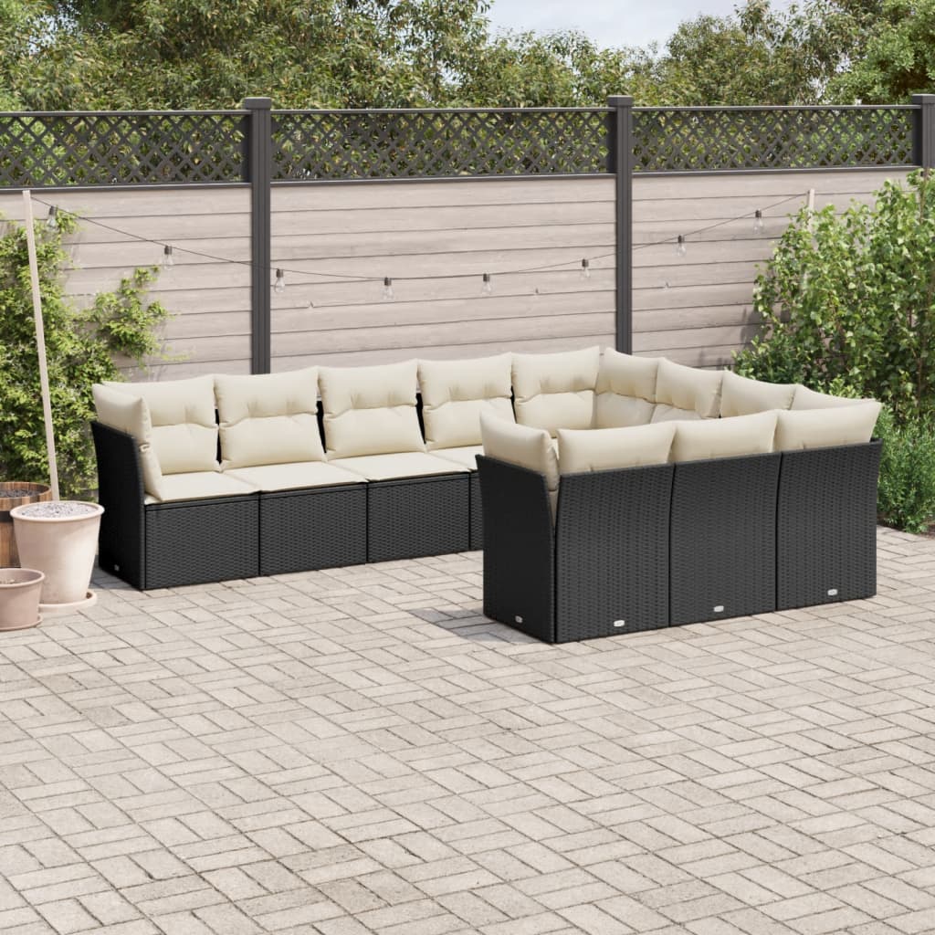 10-dijelni set vrtnih sofa s jastucima crni od poliratana