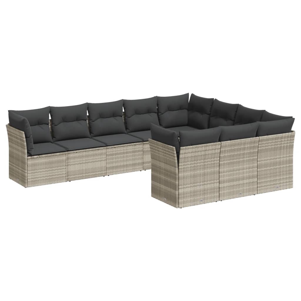 10-dijelni set vrtnih sofa poliratan s jastucima svijetlosivi