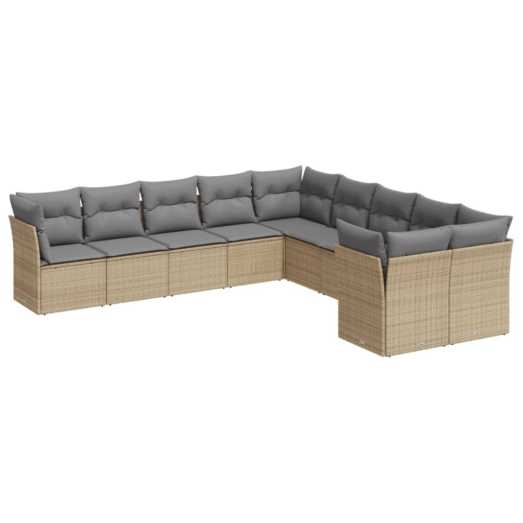 10-dijelni set vrtnih sofa s jastucima bež od poliratana