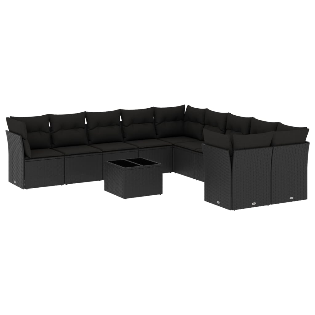 11-dijelni set vrtnih sofa od poliratana s jastucima crni