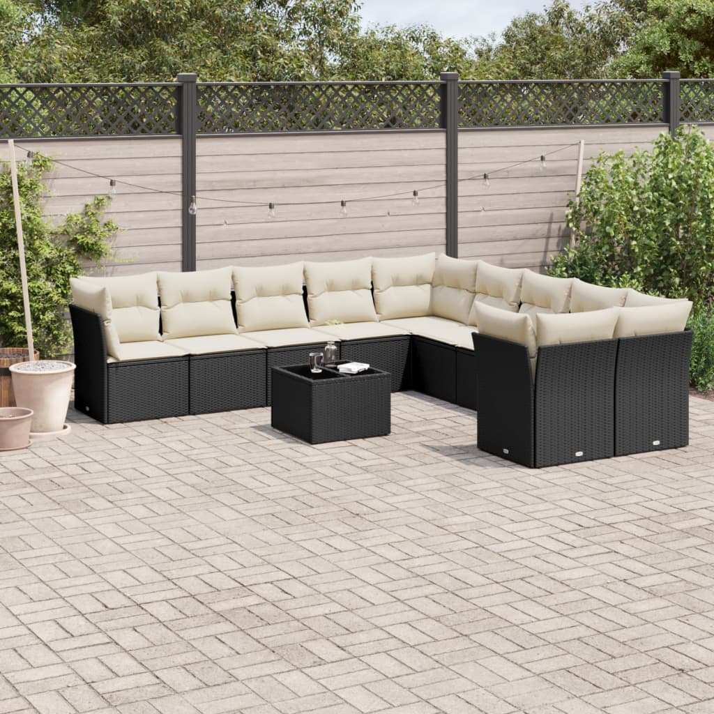 11-dijelni set vrtnih sofa od poliratana s jastucima crni