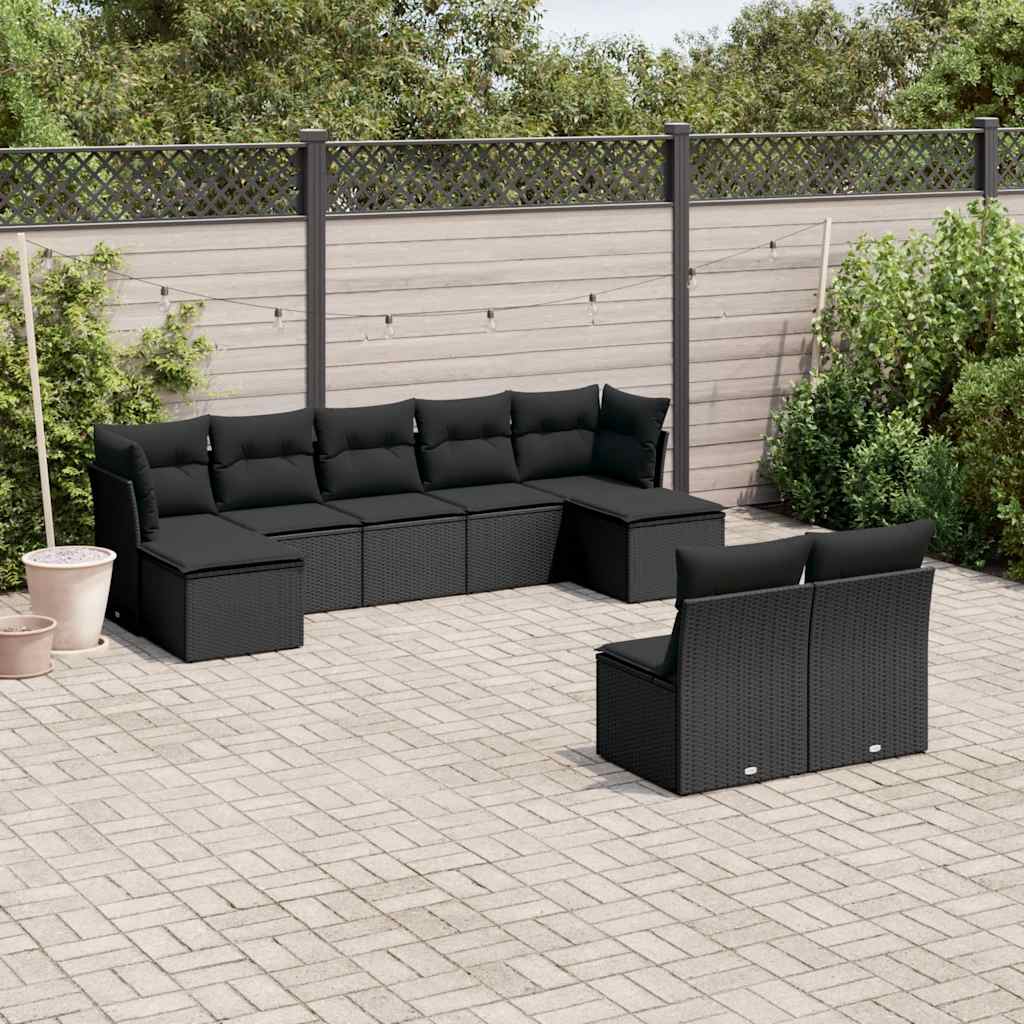 9-dijelni set vrtnih sofa s jastucima crni od poliratana