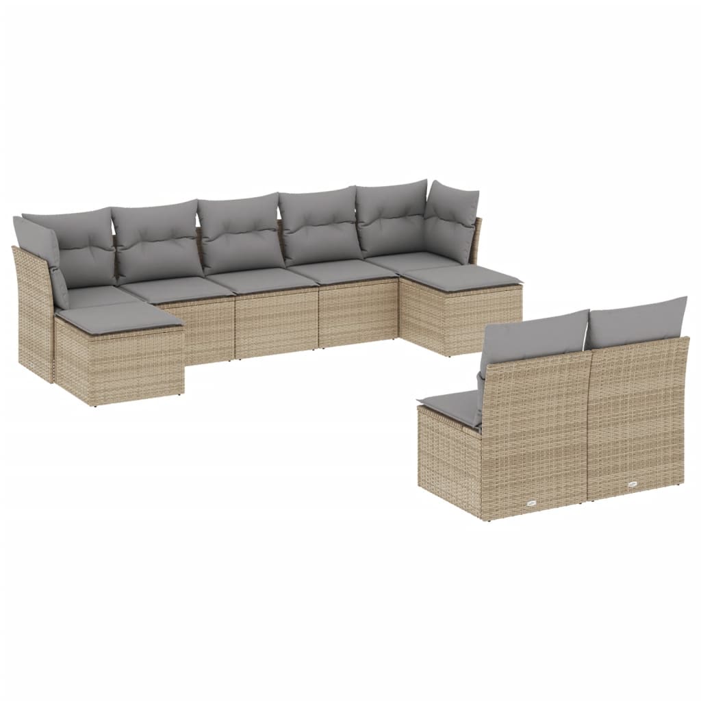 9-dijelni set vrtnih sofa s jastucima bež od poliratana