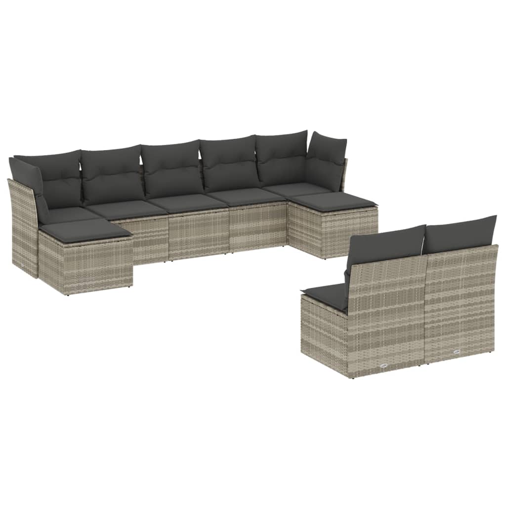 9-dijelni set vrtnih sofa od poliratana s jastucima svjetlosivi