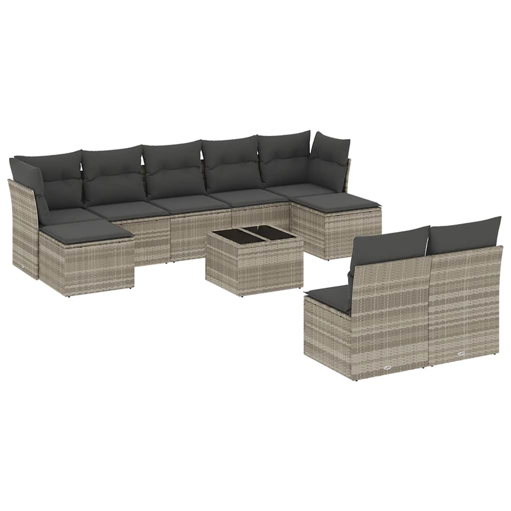 10-dijelni set vrtnih sofa poliratan s jastucima svijetlosivi