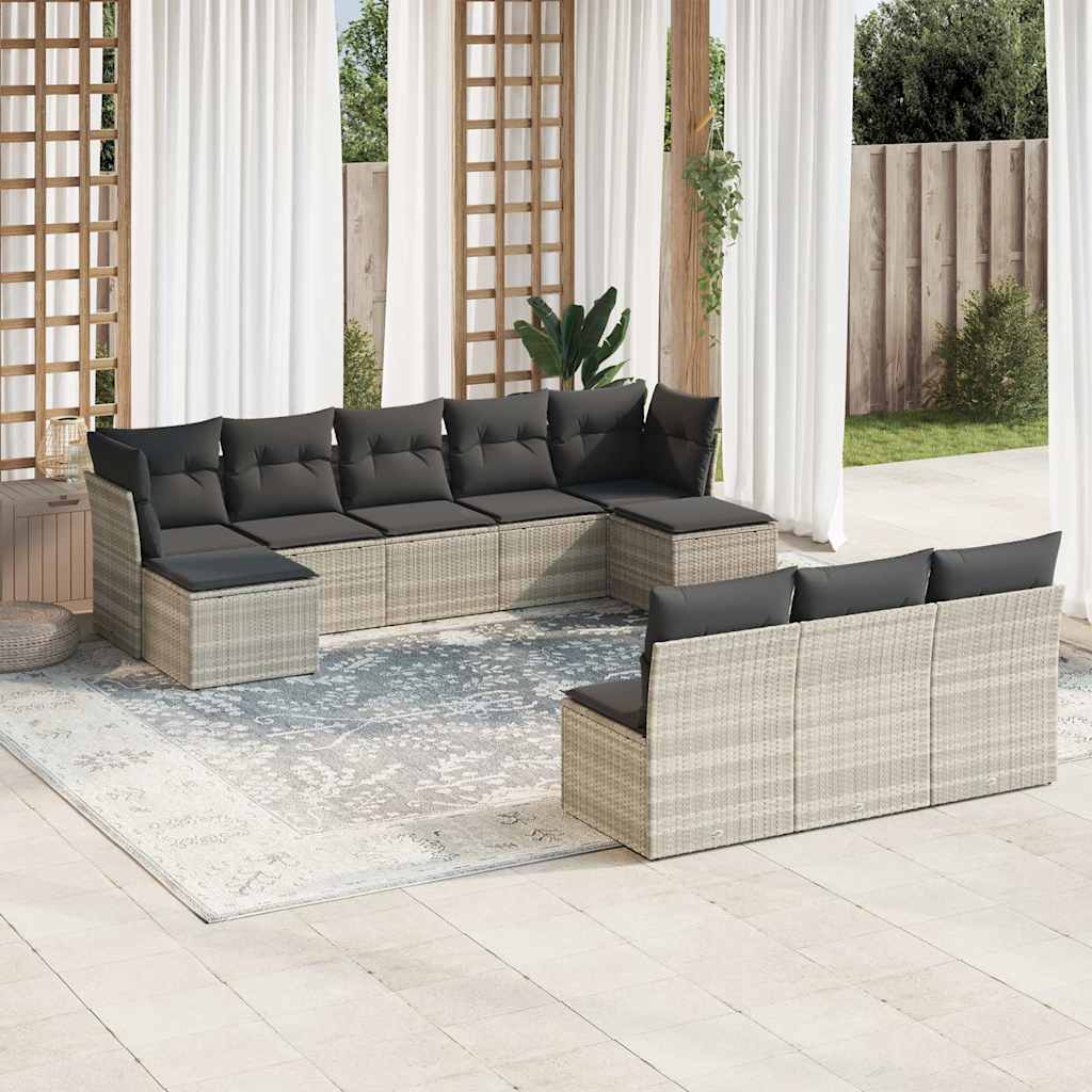 10-dijelni set vrtnih sofa poliratan s jastucima svijetlosivi