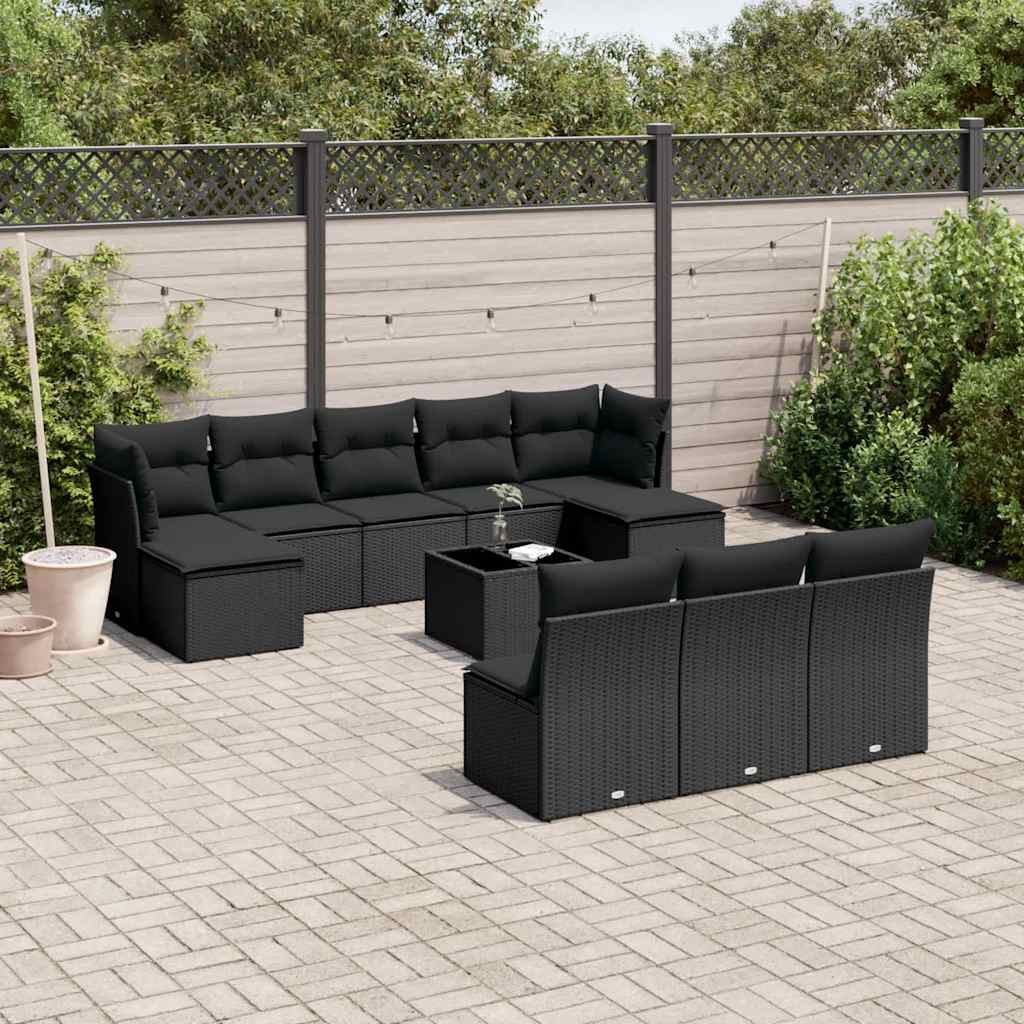 11-dijelni set vrtnih sofa od poliratana s jastucima crni