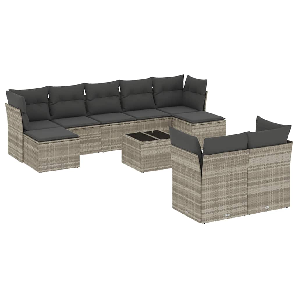 10-dijelni set vrtnih sofa poliratan s jastucima svijetlosivi