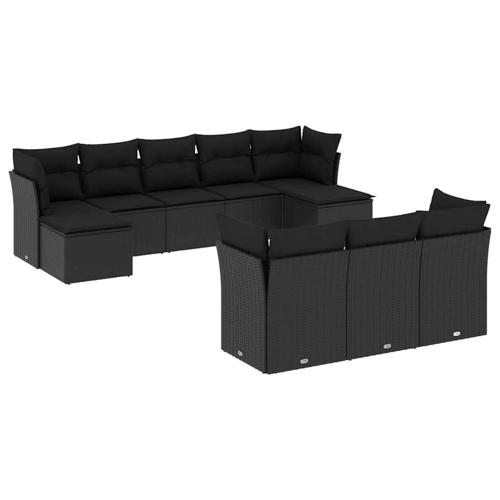 10-dijelni set vrtnih sofa s jastucima crni od poliratana