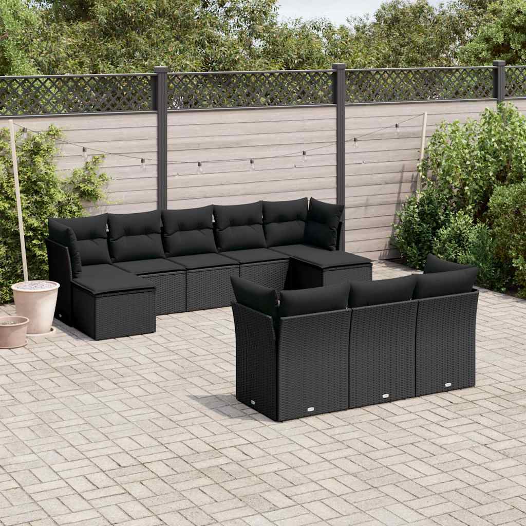 10-dijelni set vrtnih sofa s jastucima crni od poliratana