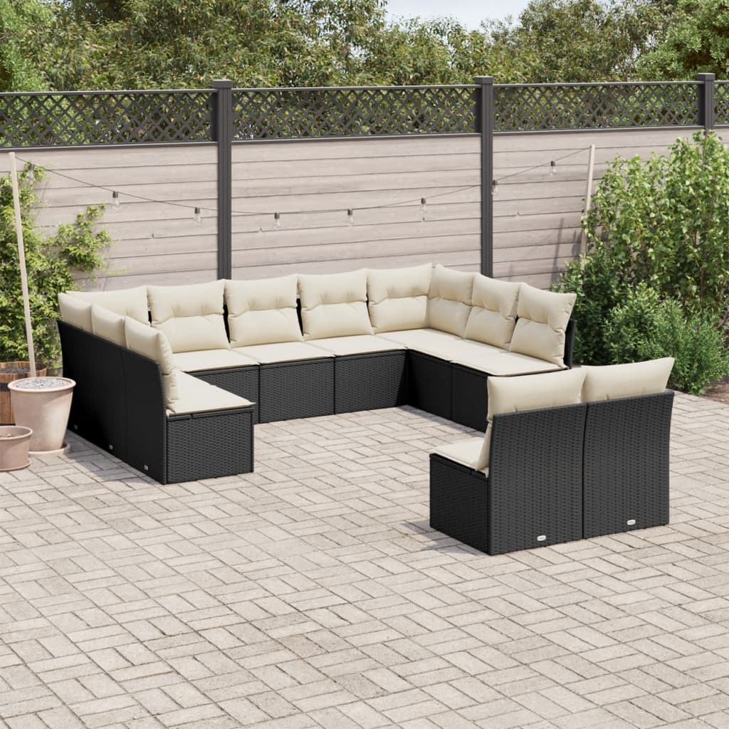 10-dijelni set vrtnih sofa od poliratana s jastucima crni