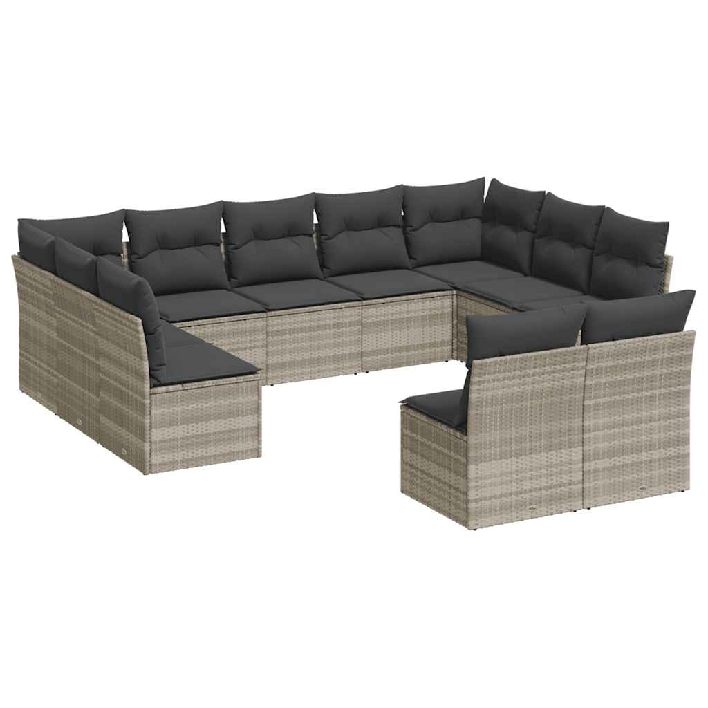 11-dijelni set vrtnih sofa poliratan s jastucima svijetlosivi