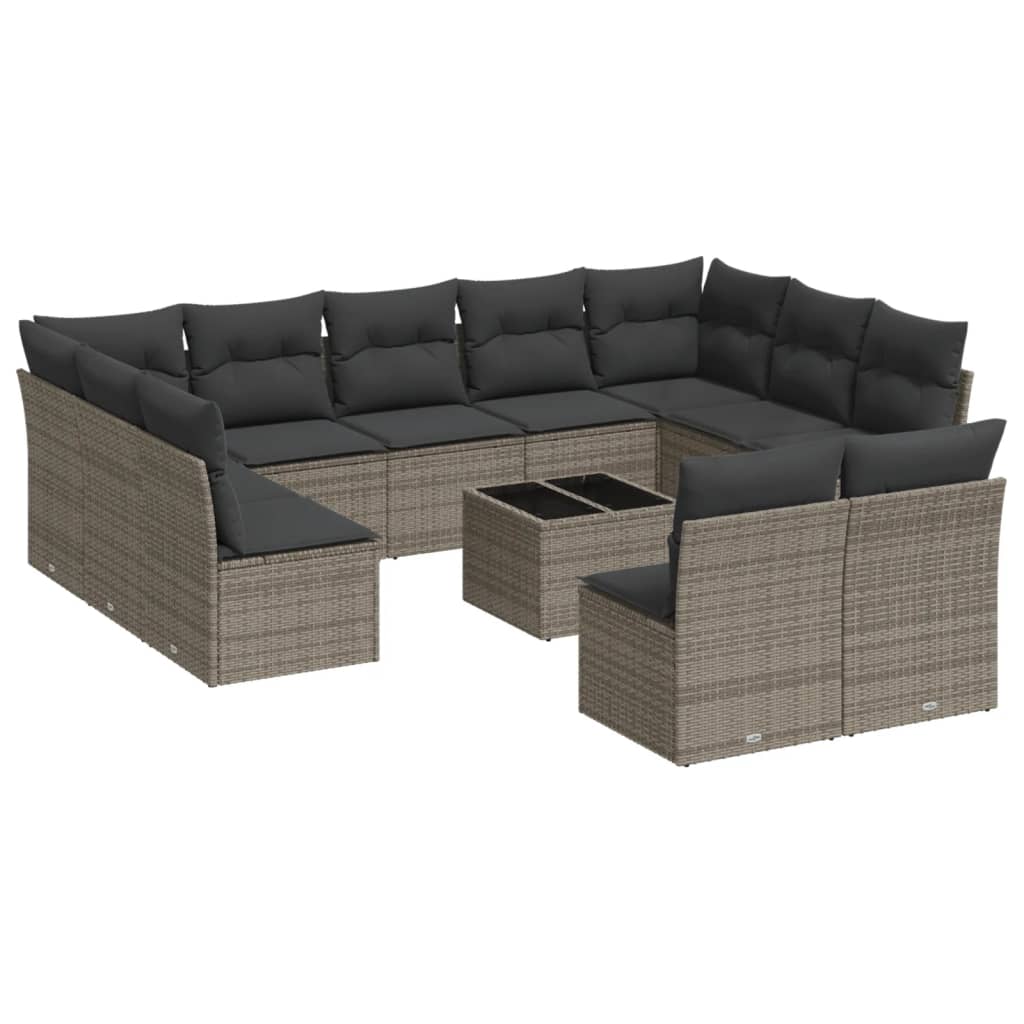 12-dijelni set vrtnih sofa od poliratana s jastucima sivi