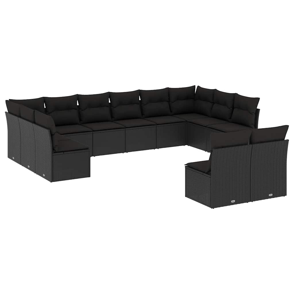 12-dijelni set vrtnih sofa od poliratana s jastucima crni