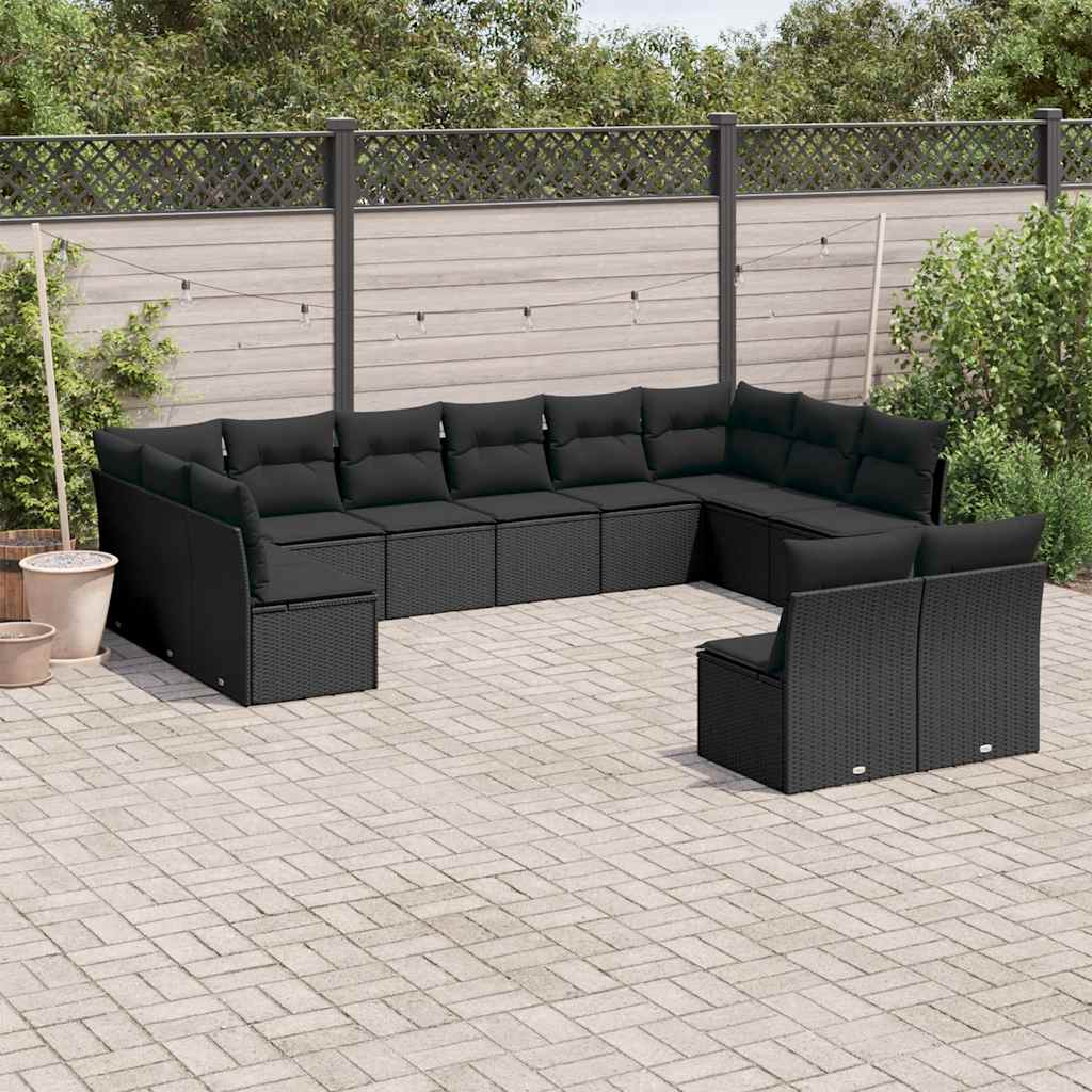 12-dijelni set vrtnih sofa od poliratana s jastucima crni