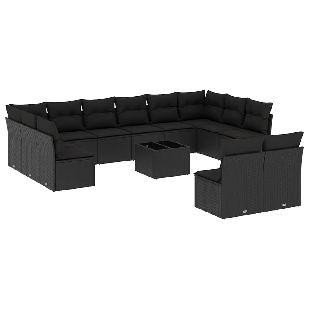 13-dijelni set vrtnih sofa s jastucima poliratan crni