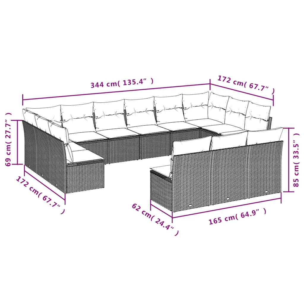 13-dijelni set vrtnih sofa s jastucima poliratan crni
